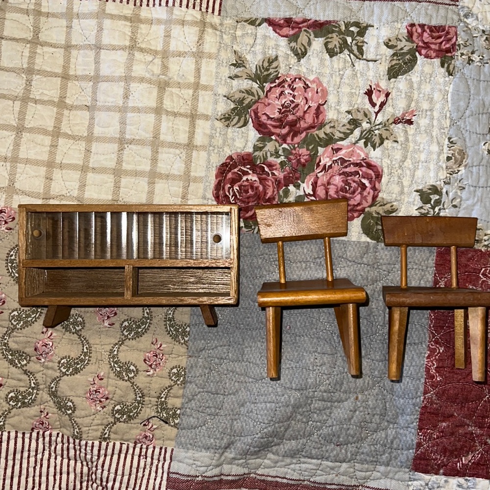 Vintage MCM doll furniture strombecker + unmarked wood chairs & console